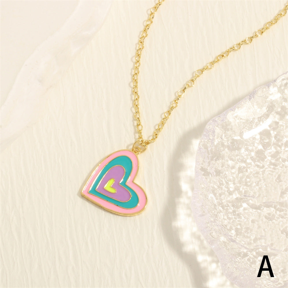 Romantic Heart Shape 18k Gold Plated Enamel Pendant Necklace