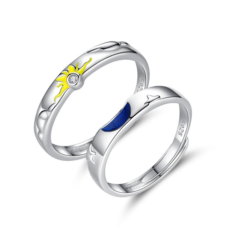 Romantic Sun Moon Zircon Inlay Adjustable Couple Rings