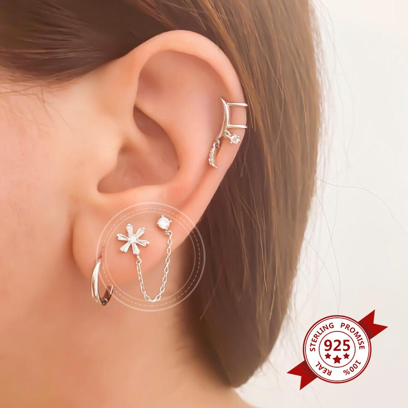 S925 Silver Needle Minimalist Zircon Inlaid Flower Earrings