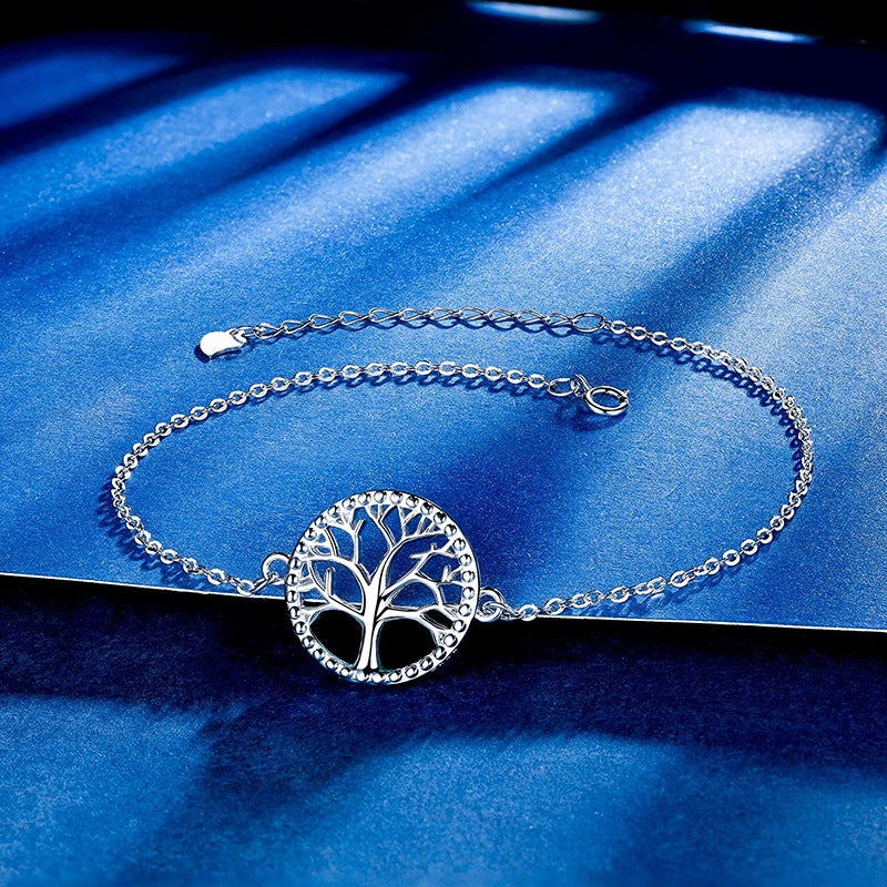 S925 Silver Tree of Life Adjustable Bracelet - Hollow Leaf Design Jewelry