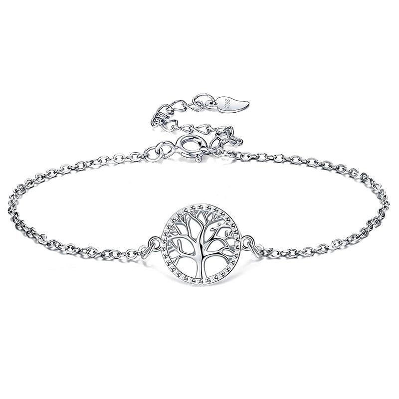 S925 Silver Tree of Life Adjustable Bracelet - Hollow Leaf Design Jewelry