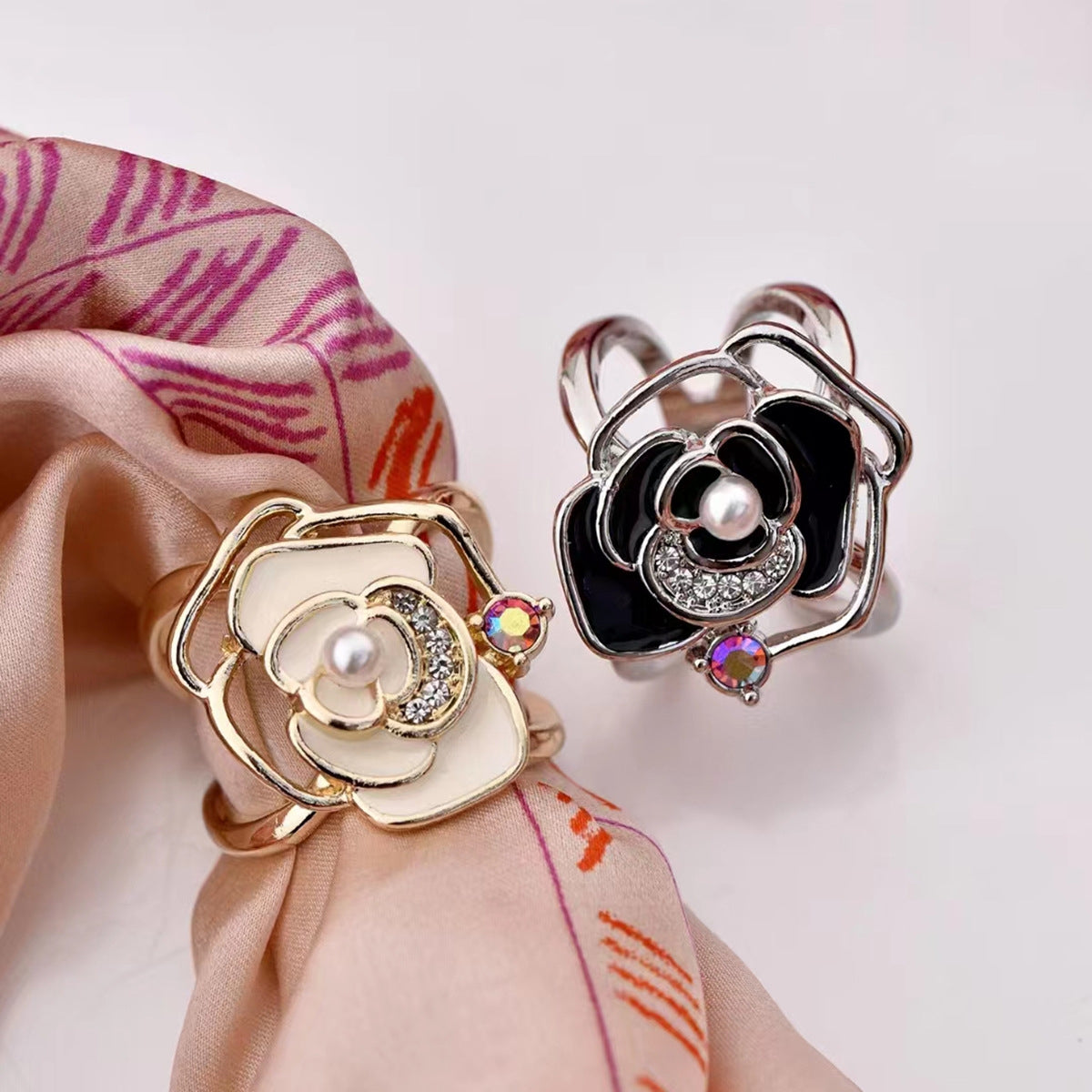 High-End Fashion Women's Silk Scarf Ring with Floral Design