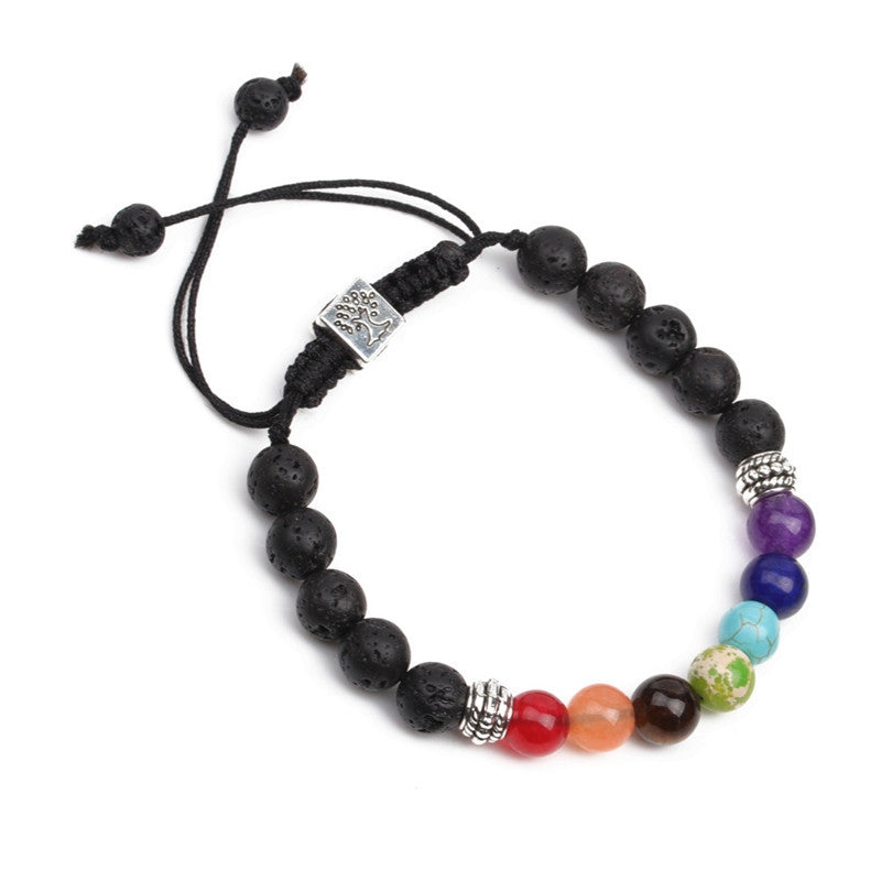 Seven Chakra Lava Stone Tree of Life Woven Bracelet