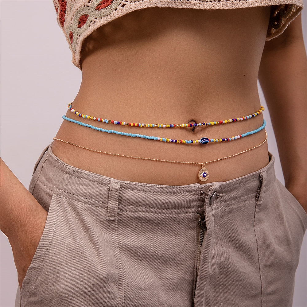 Colorful Beaded Evil Eye Women's Chain Belt Body Accessory