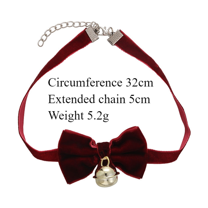 Elegant Velvet Bow Knot Choker Necklace with Bell Charm