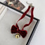 Elegant Velvet Bow Knot Choker Necklace with Bell Charm