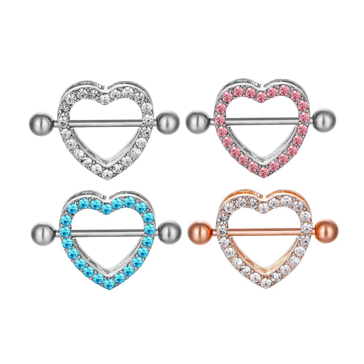 Stainless Steel Heart Inlay Rhinestone Nipple Ring Jewelry