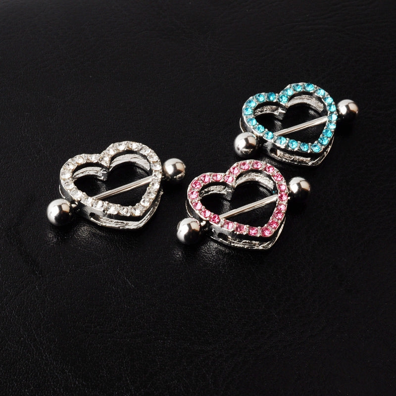 Stainless Steel Heart Inlay Rhinestone Nipple Ring Jewelry