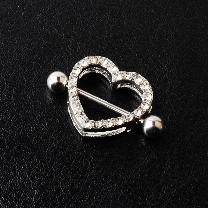 Stainless Steel Heart Inlay Rhinestone Nipple Ring Jewelry