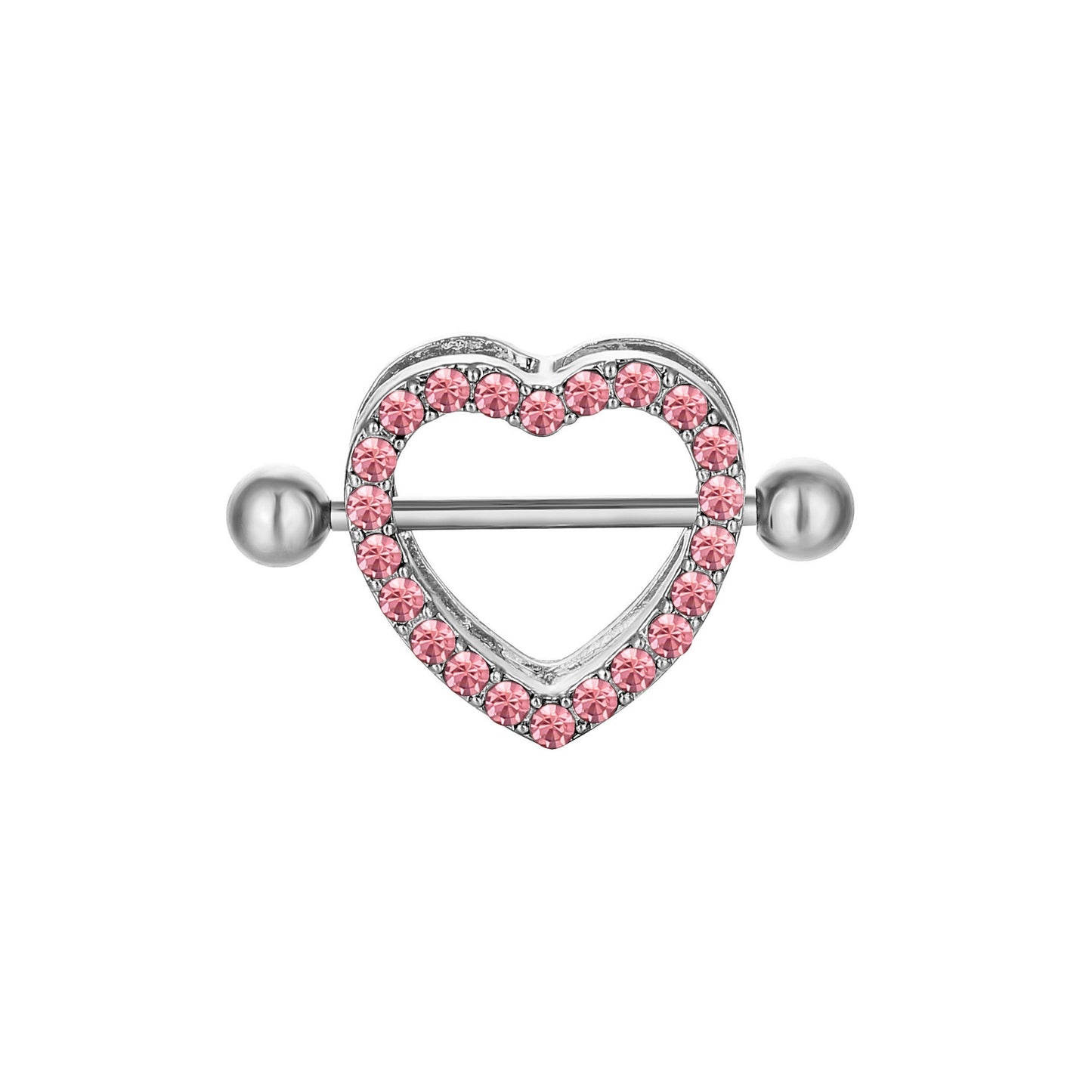 Stainless Steel Heart Inlay Rhinestone Nipple Ring Jewelry