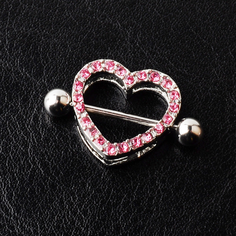 Stainless Steel Heart Inlay Rhinestone Nipple Ring Jewelry