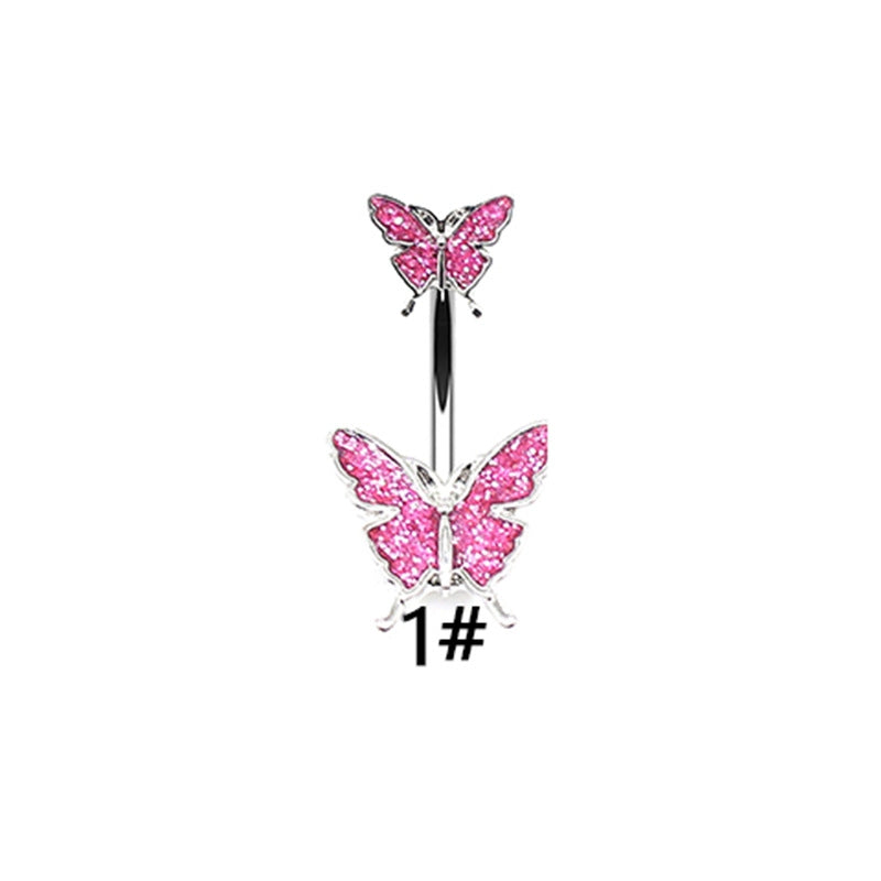 Butterfly Heart Zircon Inlay Stainless Steel Belly Ring Set