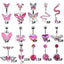 Butterfly Heart Zircon Inlay Stainless Steel Belly Ring Set