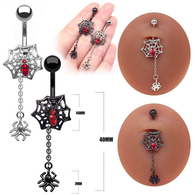 Sexy Spider Spider Web Stainless Steel Steel Silver Plated Artificial Diamond Zircon Belly Ring In Bulk