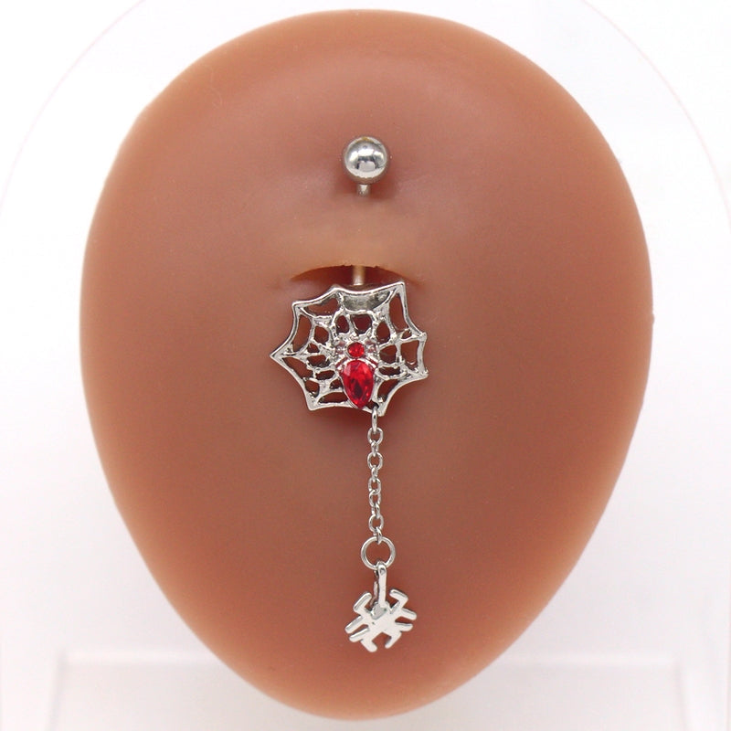 Sexy Spider Spider Web Stainless Steel Steel Silver Plated Artificial Diamond Zircon Belly Ring In Bulk