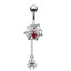 Gothic Heart Bat Spider Web Zircon Belly Ring Stainless Steel Silver Plated