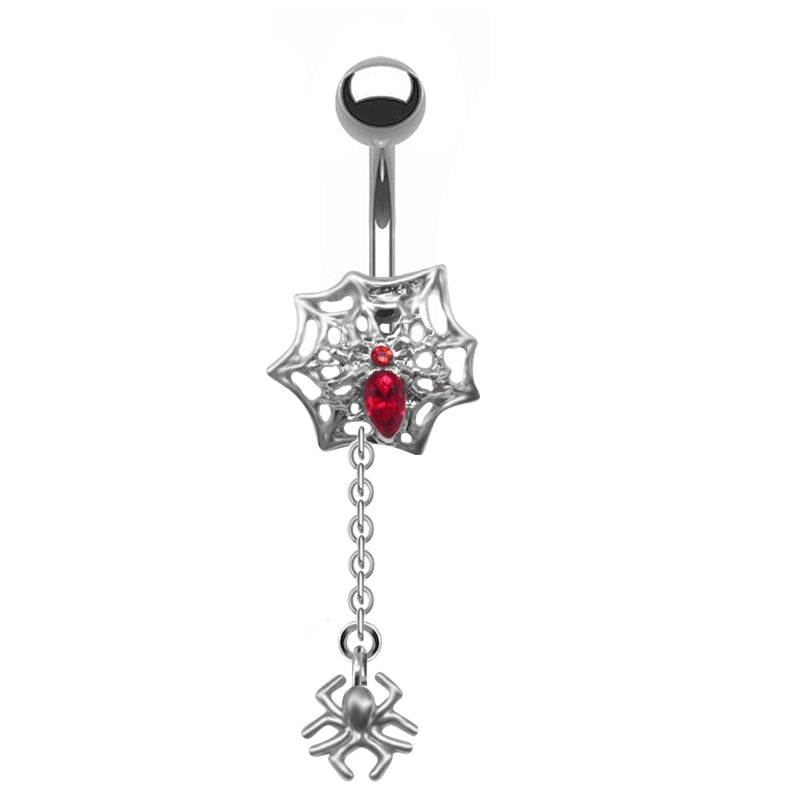 Sexy Spider Spider Web Stainless Steel Steel Silver Plated Artificial Diamond Zircon Belly Ring In Bulk