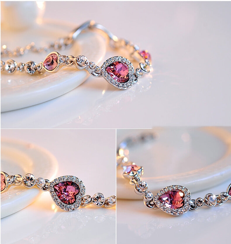 Shiny Heart Crystal Women's Bracelet - Korean Style Ocean Heart Design