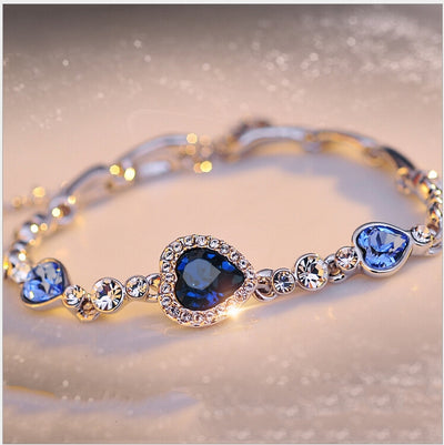 Shiny Heart Crystal Women's Bracelet - Korean Style Ocean Heart Design