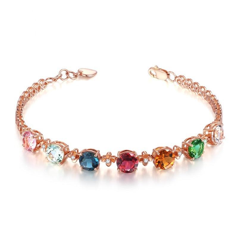 Shiny Oval Copper Plated Inlay Tourmaline Gemstone Bracelet