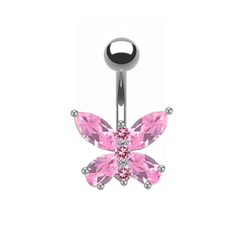 Shiny Butterfly Crystal Rhinestone Zircon Belly Ring with Bow Knot Pendant