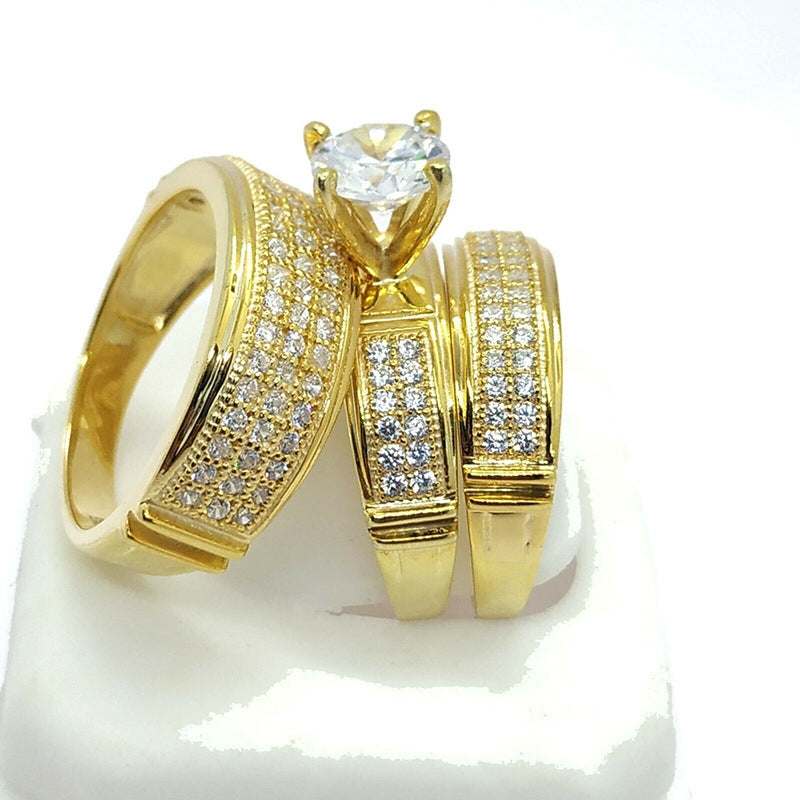 Shiny Zircon Inlay Copper Plated Couple Rings Set