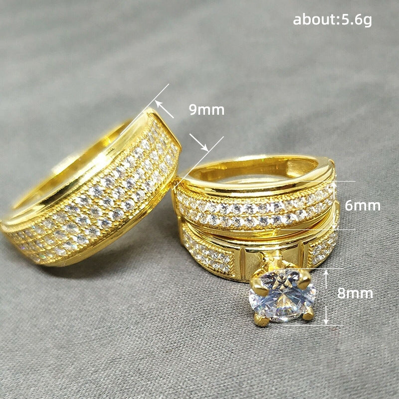 Shiny Zircon Inlay Copper Plated Couple Rings Set