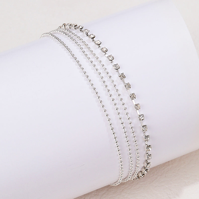 Shiny Multi-Layer Rhinestone Metal Beaded Anklet