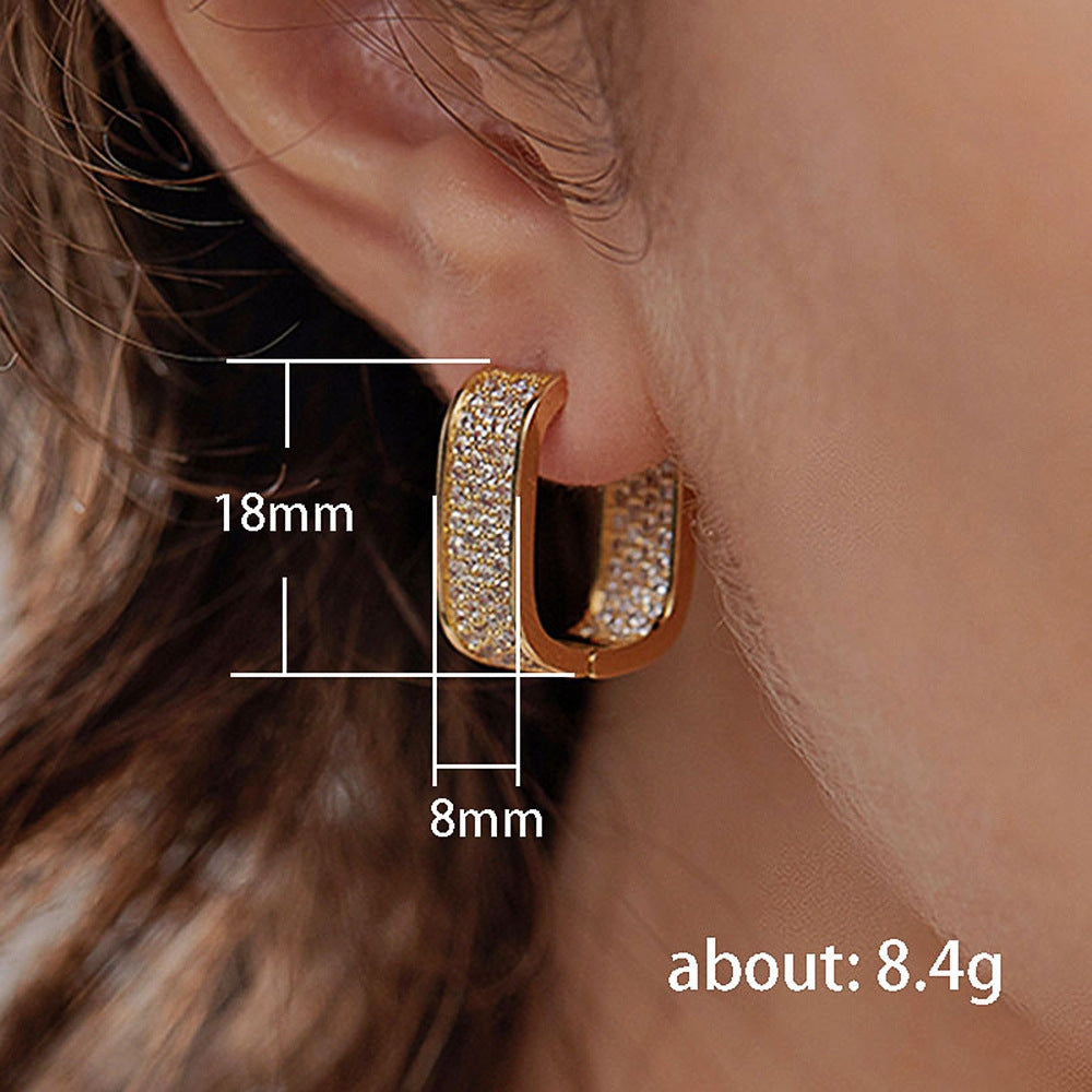 Shiny U-Shape Copper Zircon Inlay Square Hoop Earrings