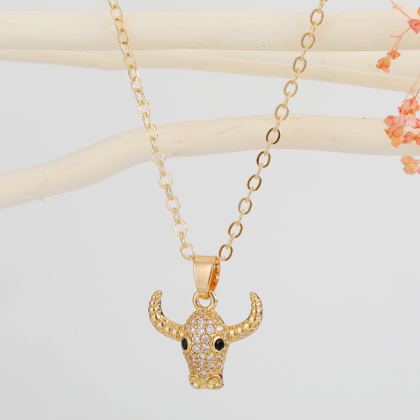 Unicorn Bull Micro Pave Animal Pendant Necklace