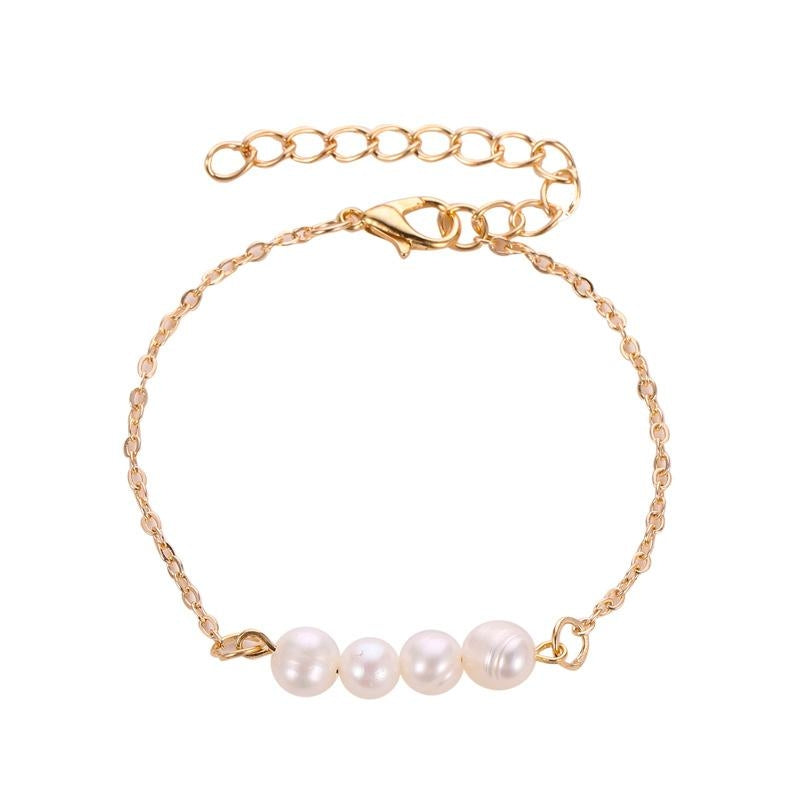 Minimalist Pearl and Alloy Beaded Bracelet - Elegant Freshwater Design