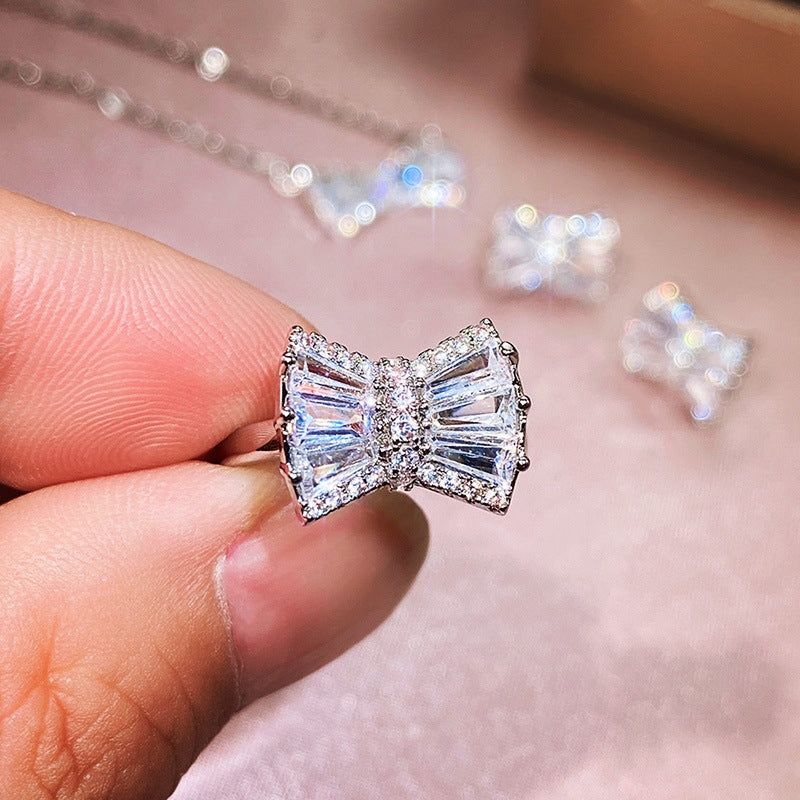 Simple Bow Zircon Jewelry Set - Platinum Plated Women's Accessories