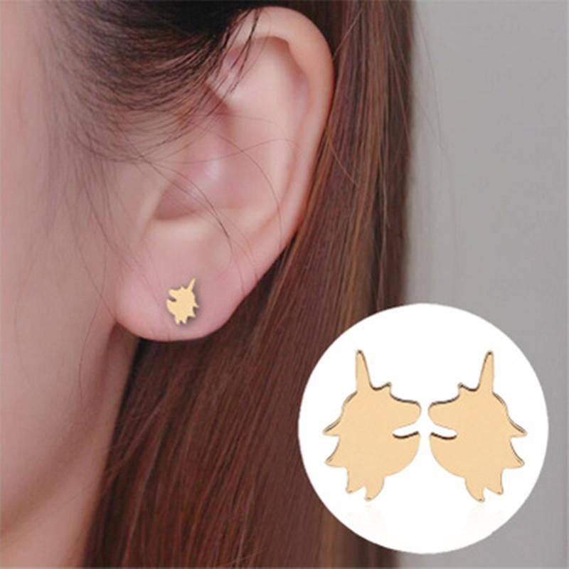 Simple Cartoon Unicorn Horse Head Earrings - Eco-Friendly Alloy Plating Studs