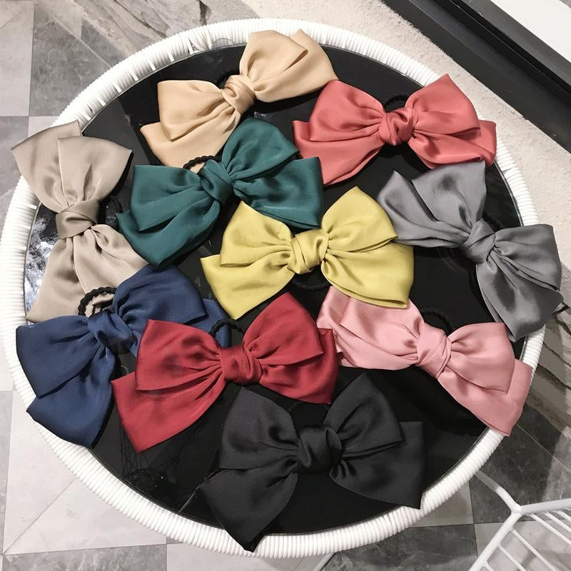 Elegant Oversized Bow Satin Chiffon Hair Tie Elastic Band for Women