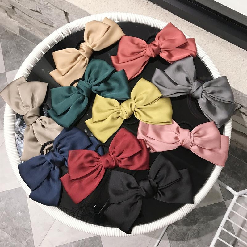 Elegant Oversized Bow Satin Chiffon Hair Tie Elastic Band for Women