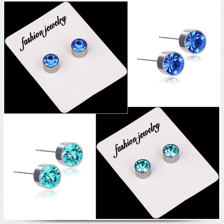 Simple Colorful Titanium Steel Stud Earrings with Czech Crystals