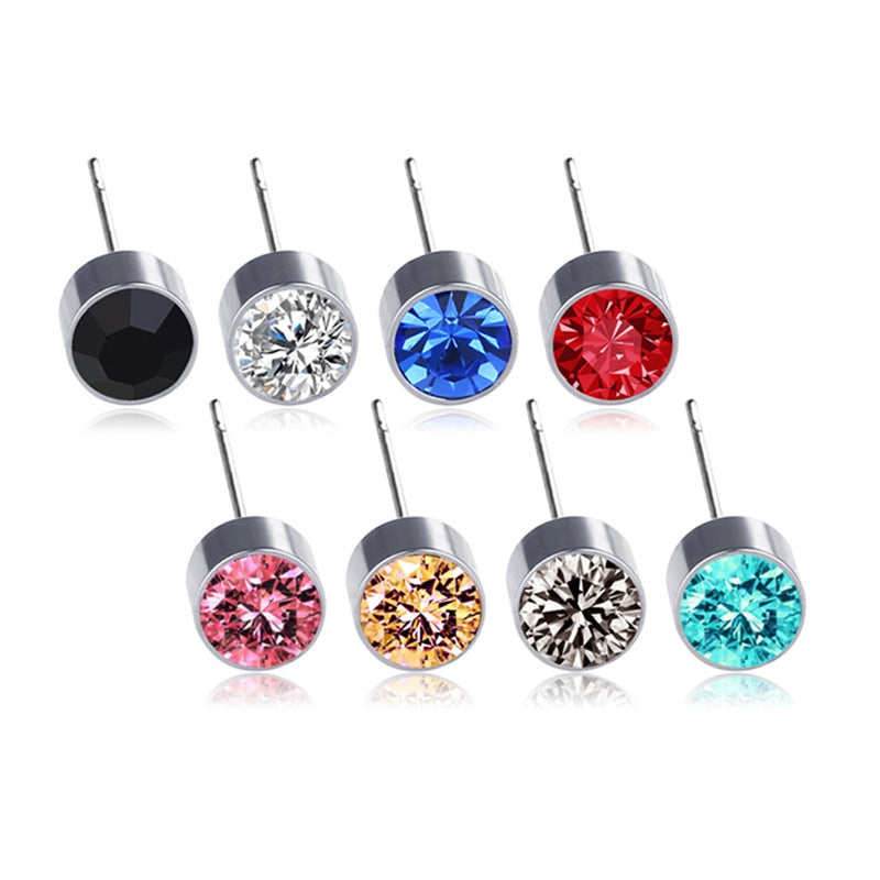 Simple Colorful Titanium Steel Stud Earrings with Czech Crystals