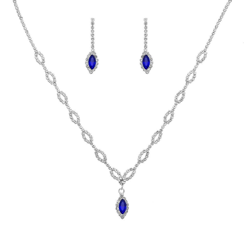 Royal Blue Rhinestone Horse Eye Earrings and Necklace Set