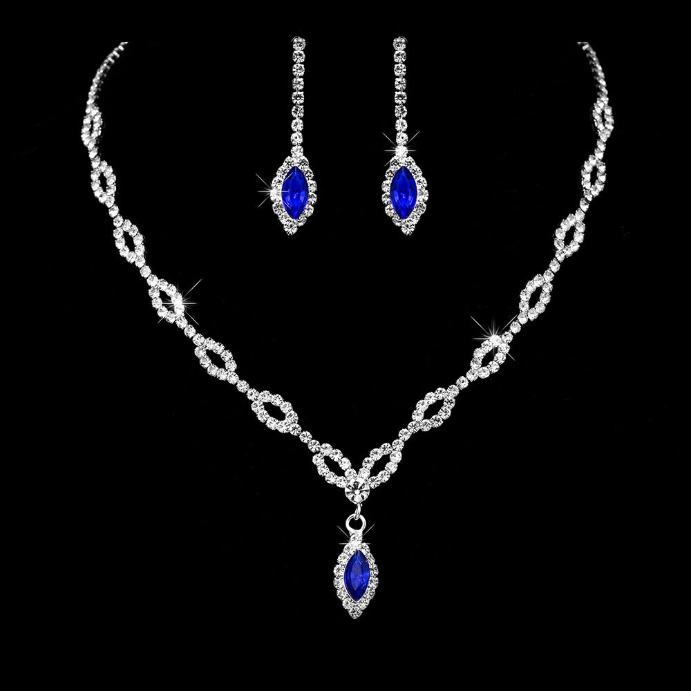 Royal Blue Rhinestone Horse Eye Earrings and Necklace Set