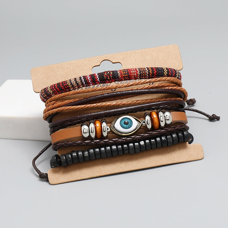 Simple DIY Multi-Layer Leather Bracelet Set - Vintage Braided Eye Bohemian Style