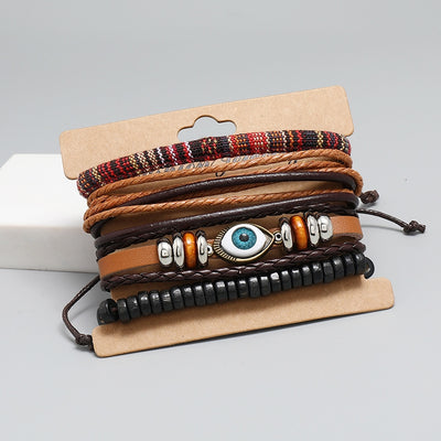 Simple DIY Multi-Layer Leather Bracelet Set - Vintage Braided Eye Bohemian Style