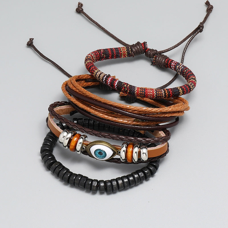 Simple DIY Multi-Layer Leather Bracelet Set - Vintage Braided Eye Bohemian Style