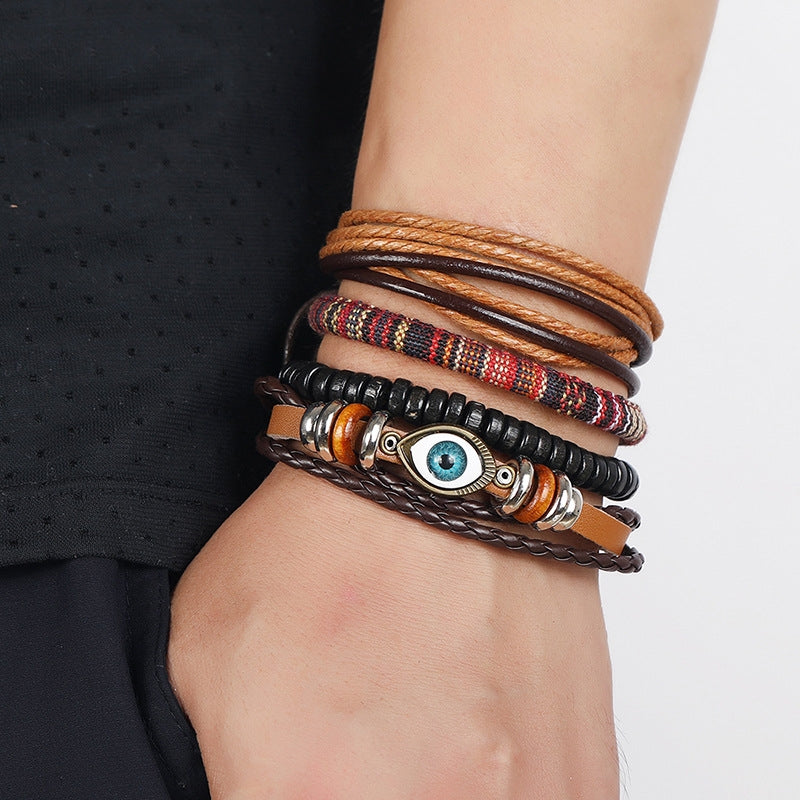 Simple DIY Multi-Layer Leather Bracelet Set - Vintage Braided Eye Bohemian Style