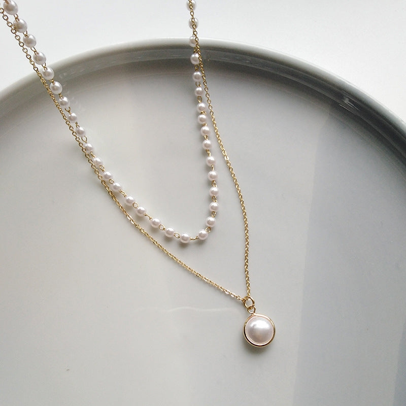 Simple Double-Layer Pearl Choker Necklace