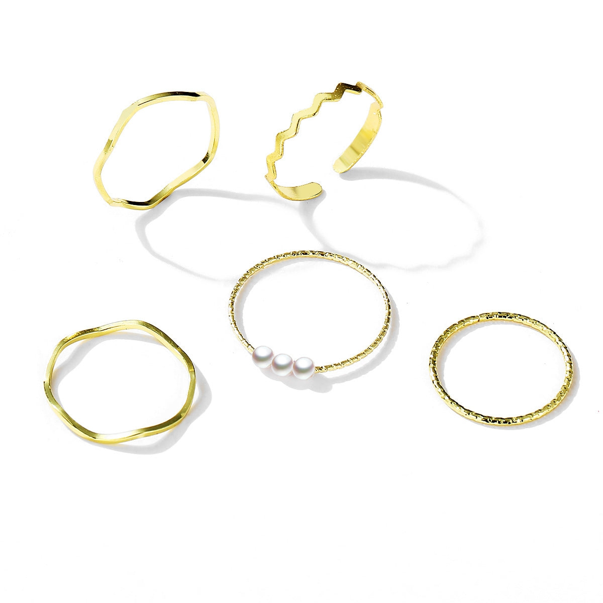 Simple Geometric Minimalist Ring Set - 5 Pieces