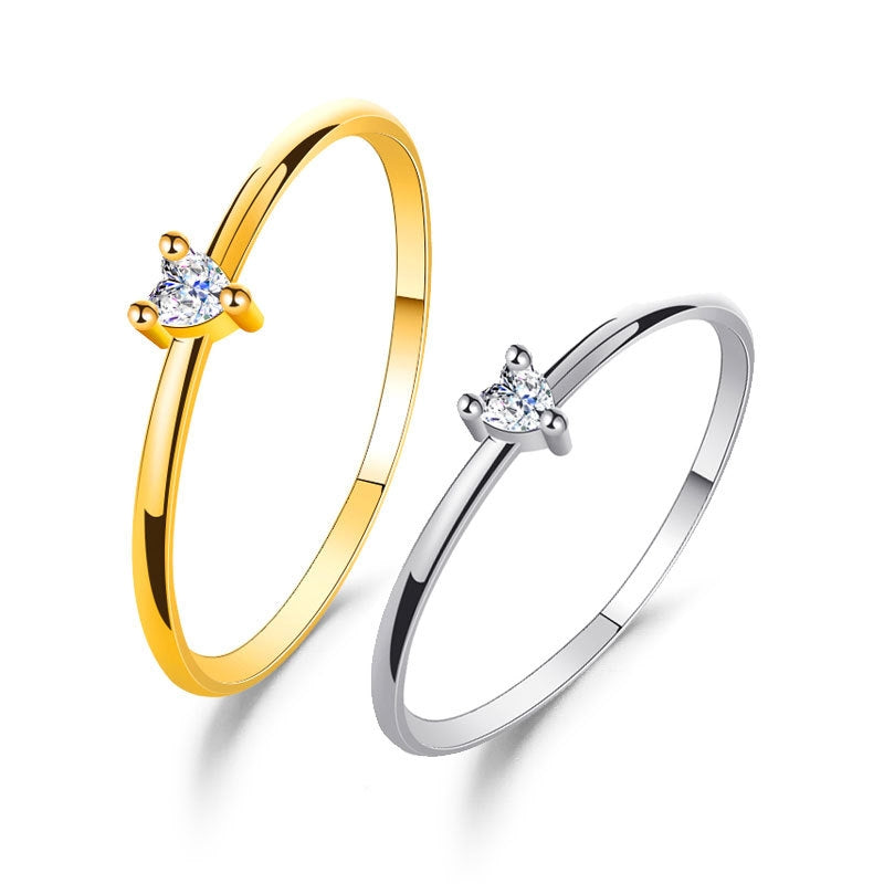 Minimalist Heart-Shaped Zircon Inlay Love Ring for Couples