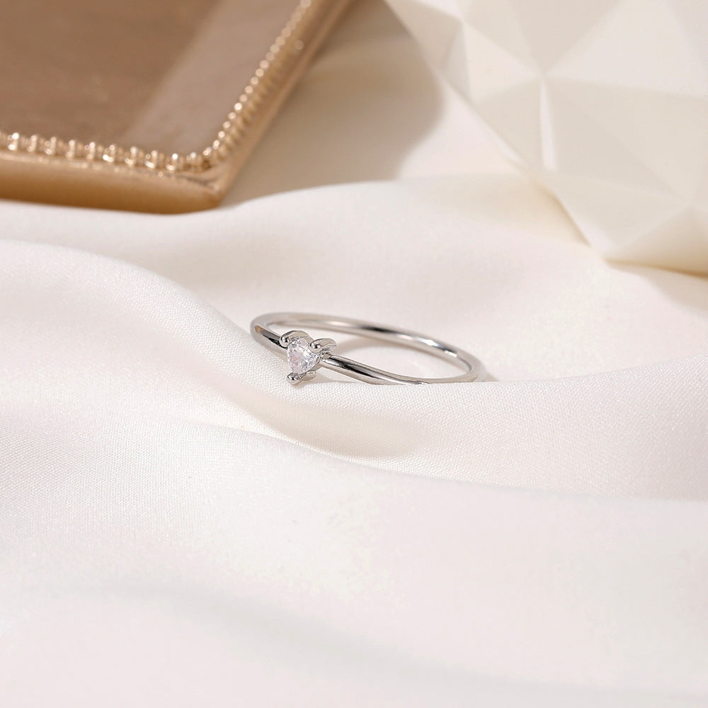 Minimalist Heart-Shaped Zircon Inlay Love Ring for Couples