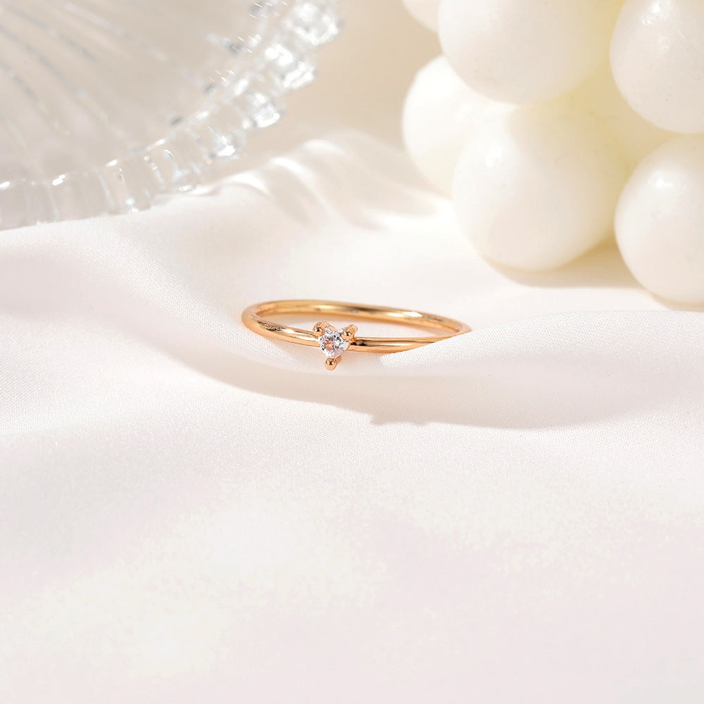 Minimalist Heart-Shaped Zircon Inlay Love Ring for Couples