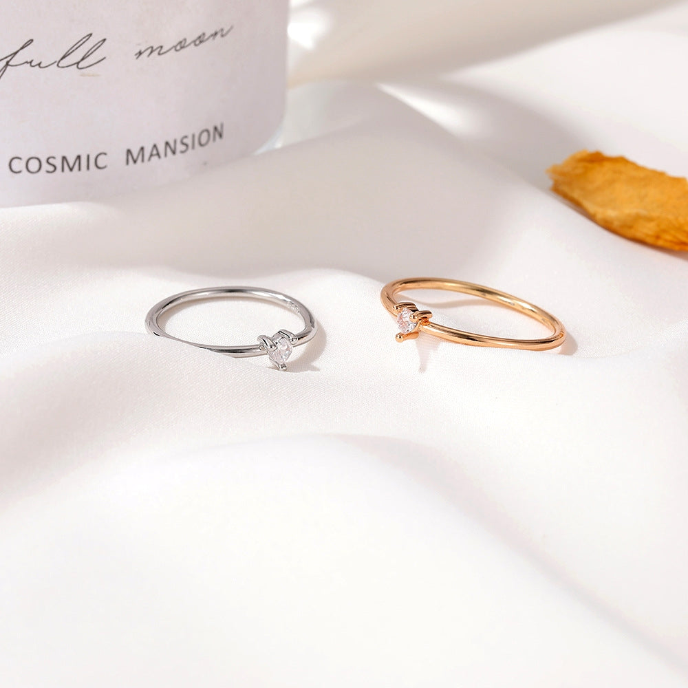 Minimalist Heart-Shaped Zircon Inlay Love Ring for Couples