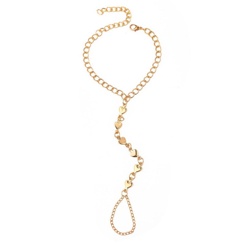 Simple Long Chain Love Finger Bracelet - Retro Creative Delicate Hand Ornament